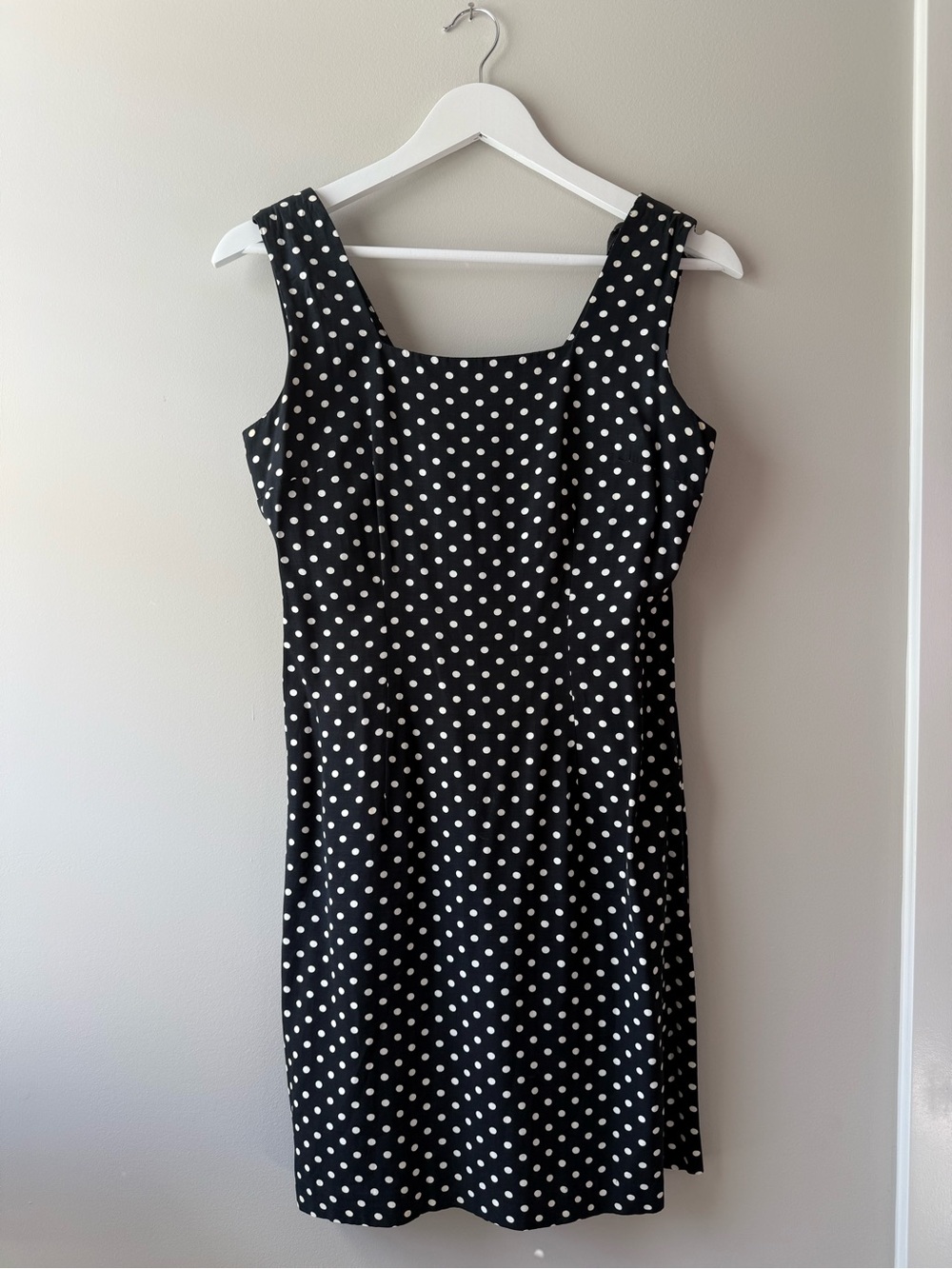 Vintage Dawn Joy Black & White Polka Dot Dress Square Neck Sleeveless
